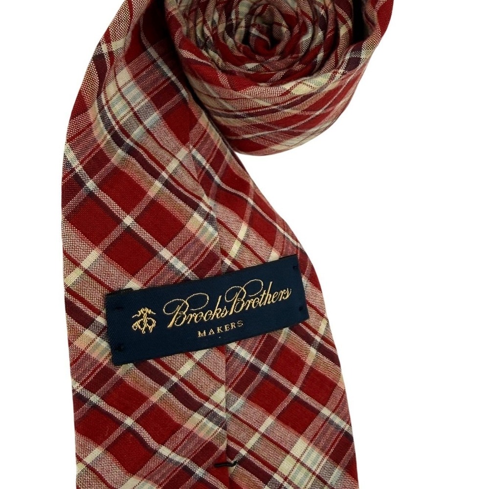 Brooks Brothers Makers Red Plaid Cotton Tie Men's‎ Made in USA Christmas Preppy